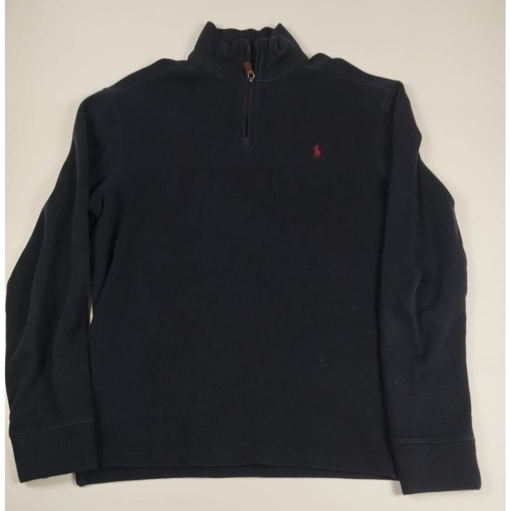 Polo Ralph Lauren Men M Quarter Zip Pullover Sweater Navy Blue Cotton